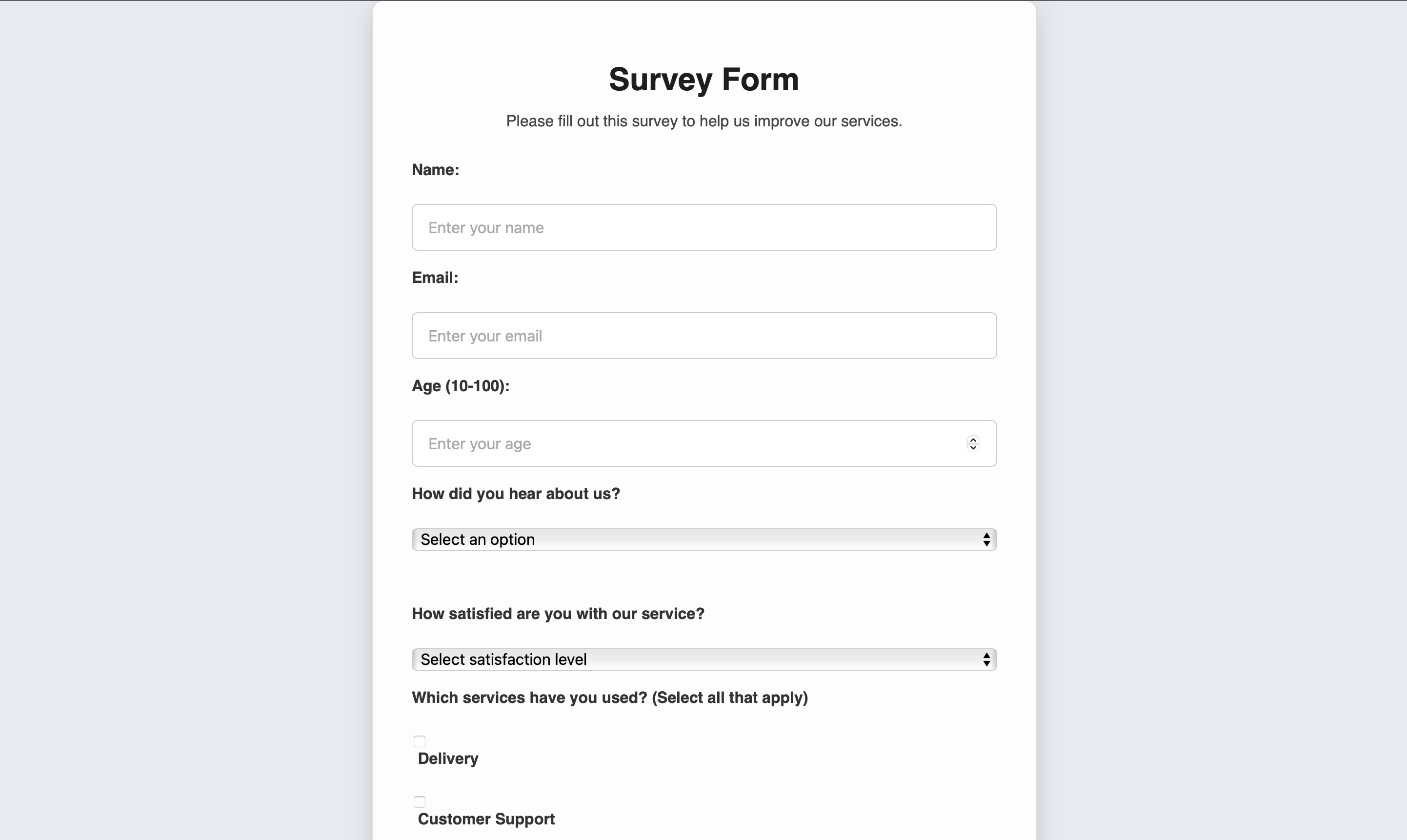 Survey Form page screenshot